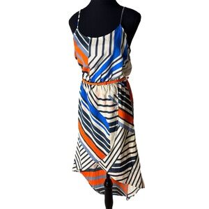 JEALOUS TOMATO Spaghetti Strap High Low Dress Geometric Flowy Stripes Size Small